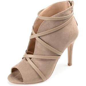 Journee Collection Women's Samara Peep-Toe Heeled Bootie | Size 5.5 NWOB taupe